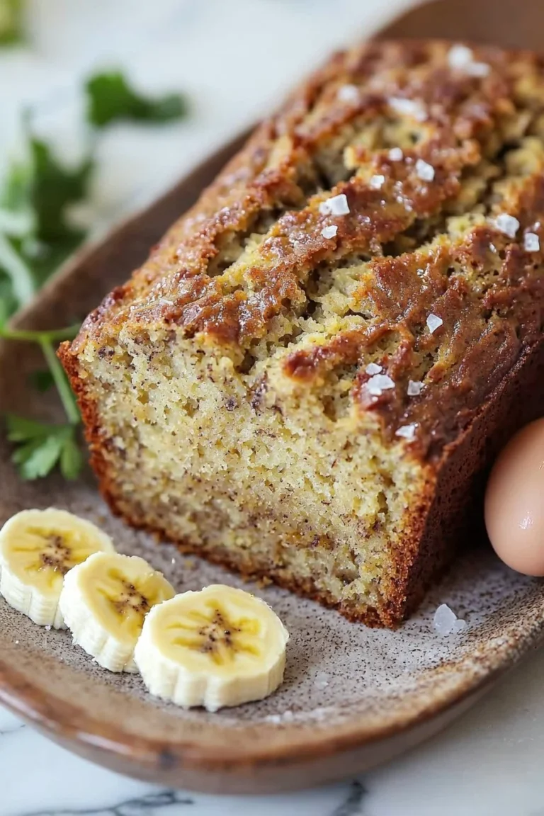 Leckeres und einfaches Bananenbrot auf einem eleganten Teller serviert.