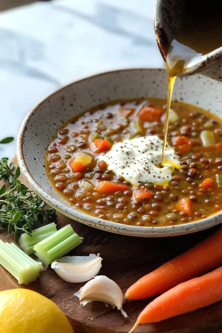 Einfache griechische Linsensuppe mit frischen Zutaten