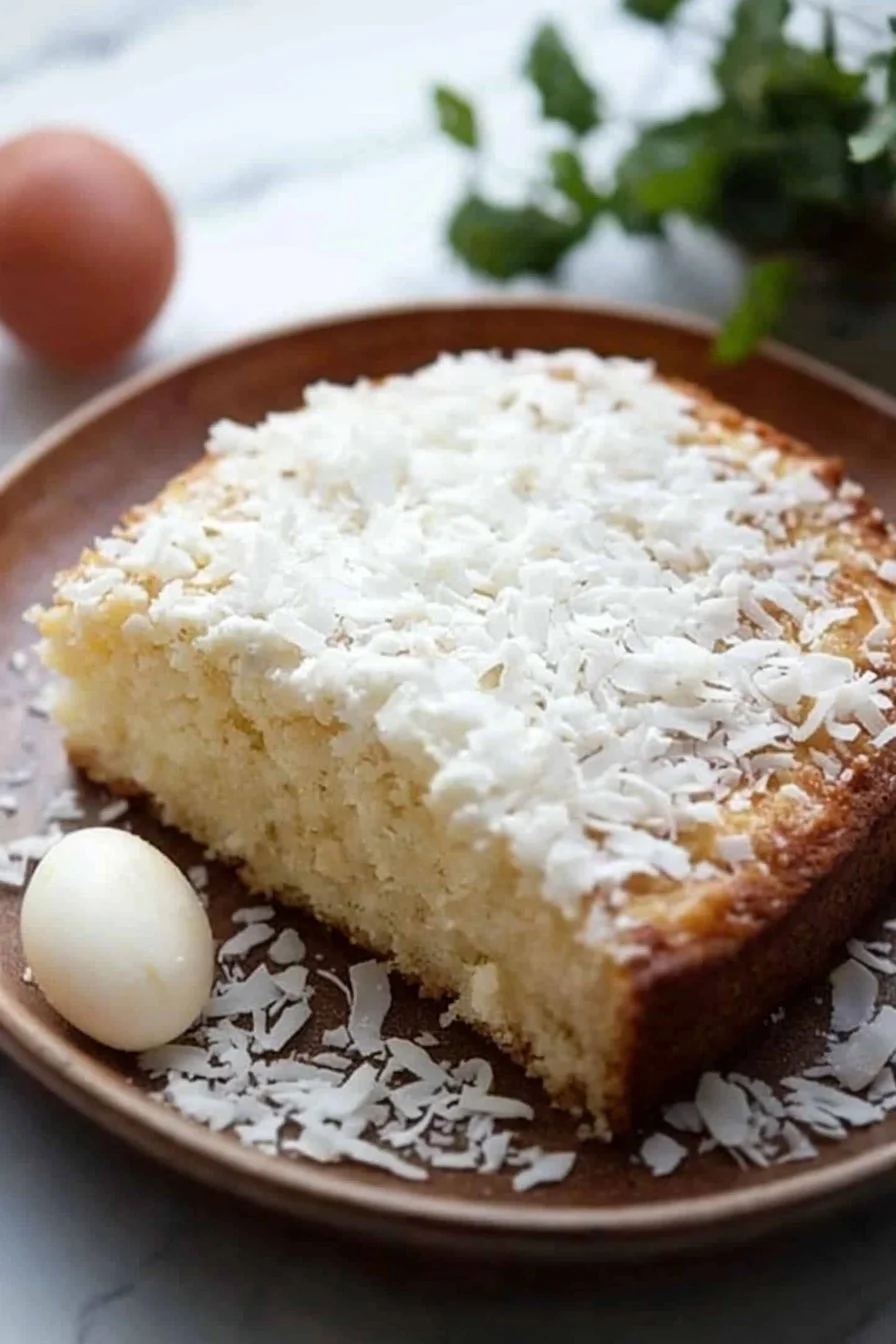Einfache Kokosnusskuchen Rezept mit Kokosraspeln und saftigem Teig.