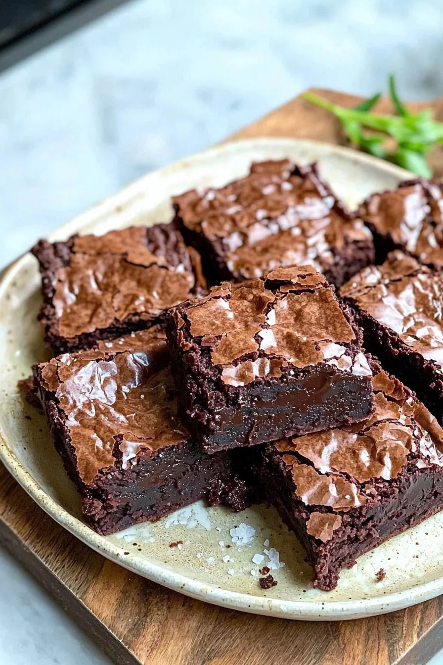 Einfache Schokoladenbrownies frisch gebacken und serviert