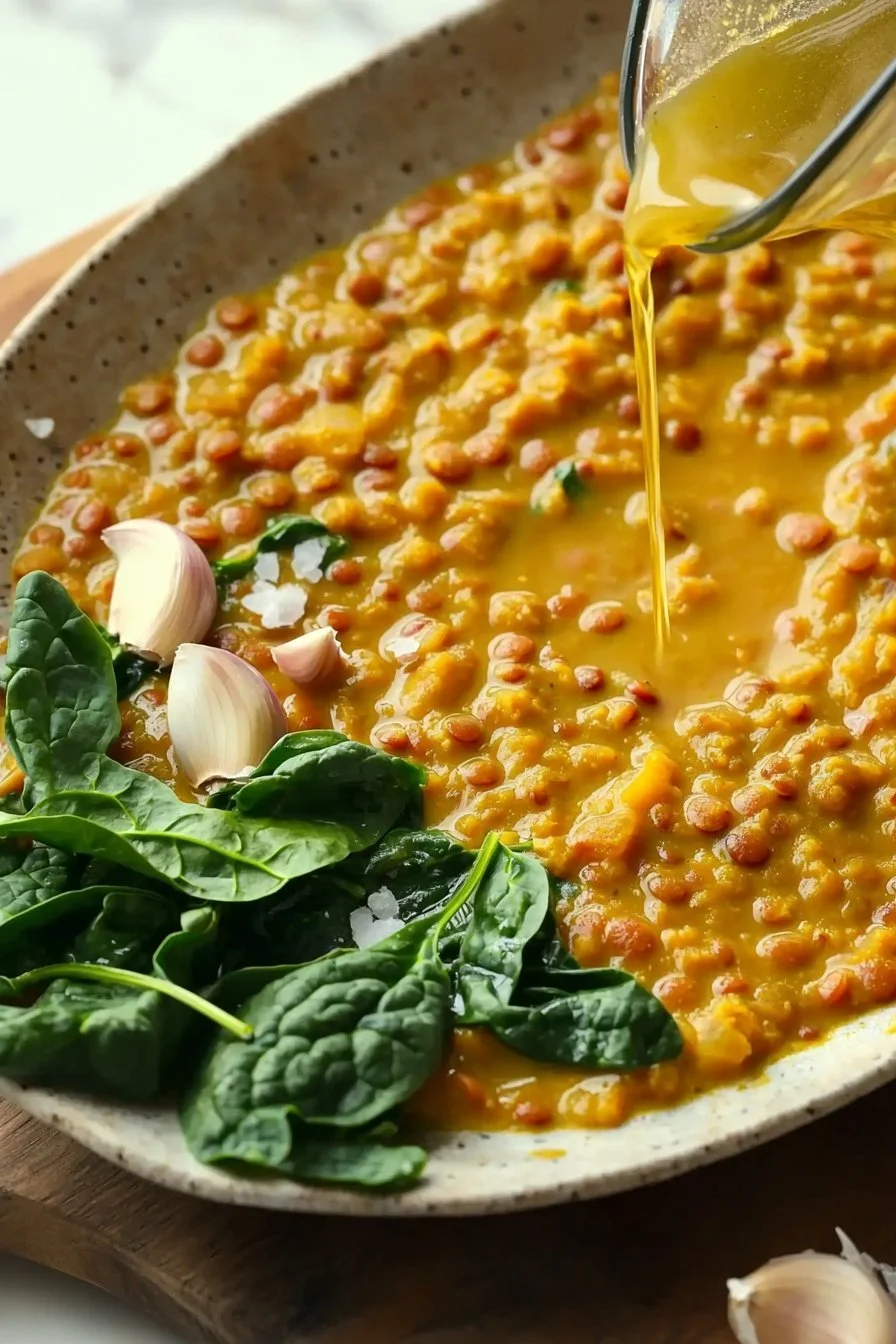 Einfaches Rotes Linsen-Dal mit Spinat
