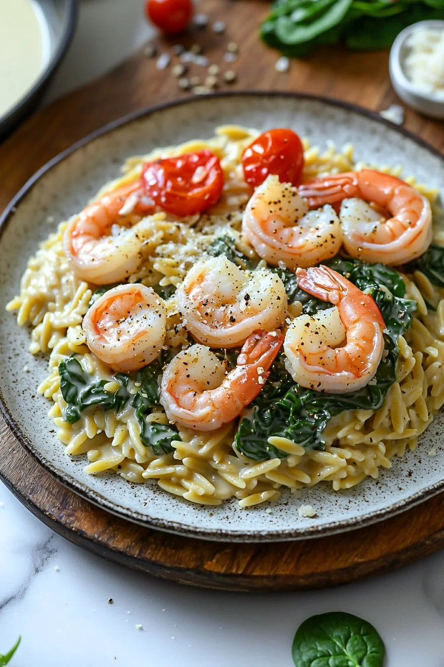Cremige toskanische Garnelen mit Orzo – ein tolles Rezept.
