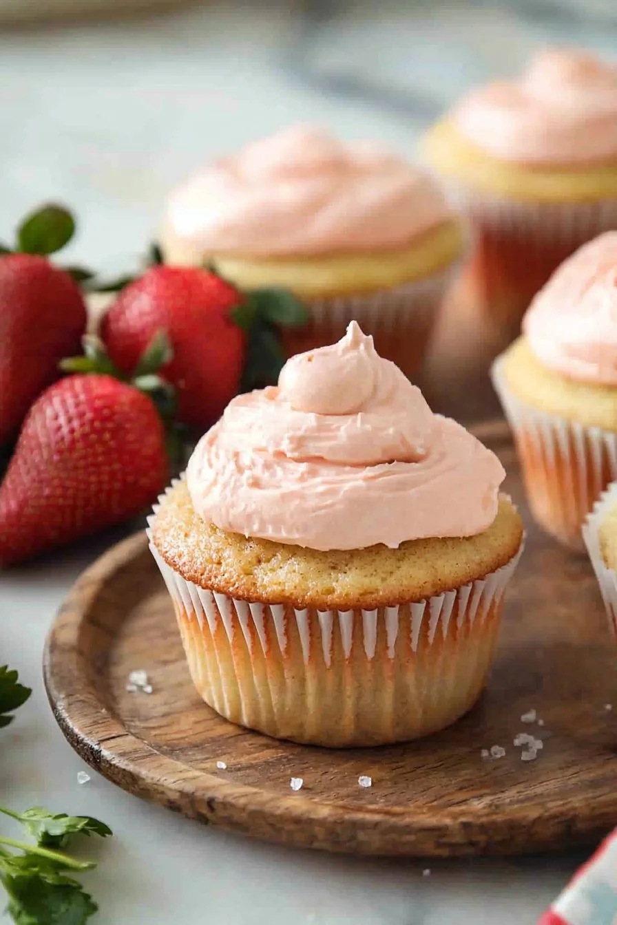 Leckere Erdbeer Cupcakes mit frischen Erdbeeren und Sahne