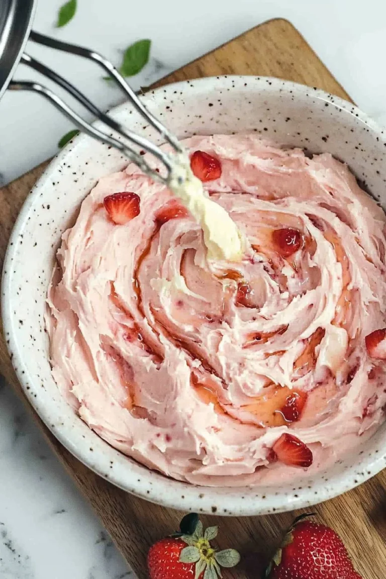 Erdbeer-Frischkäse-Glasur auf einem leckeren Dessert