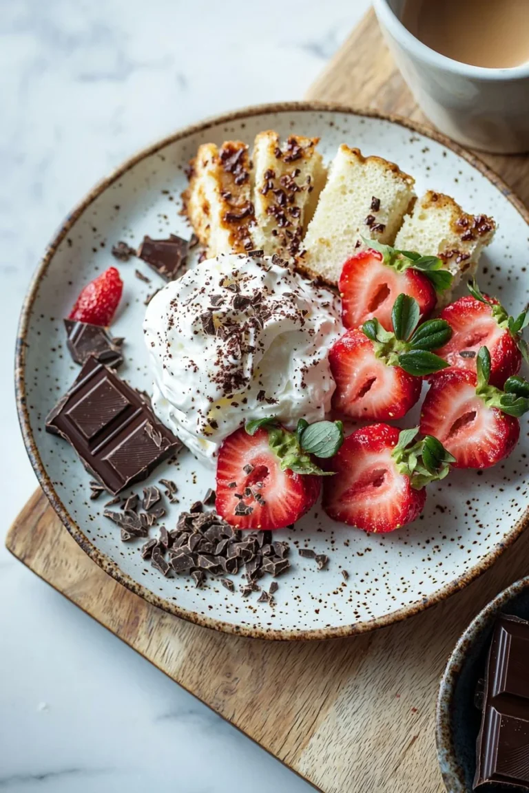 Erdbeerkuchen mit Kaffee-Creme in einem eleganten Dessert-Geschirr