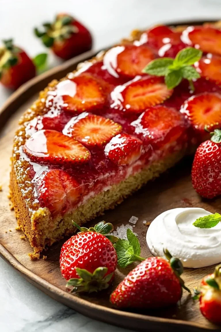 Frische Erdbeertorte mit saftigen Erdbeeren und Sahne dekoriert