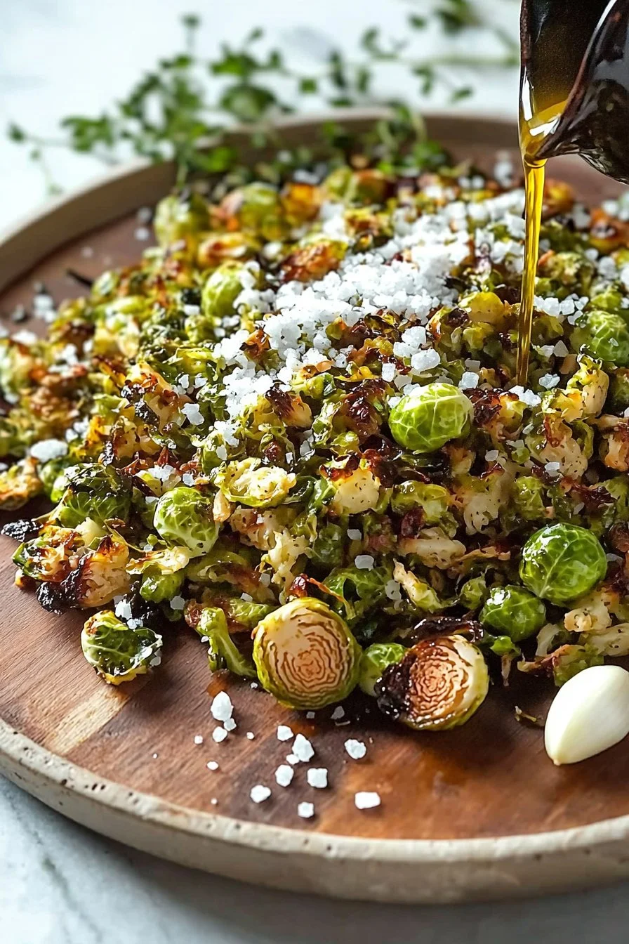 Gerösteter zerkleinerter Rosenkohl im Ofen gebraten mit Gewürzen.