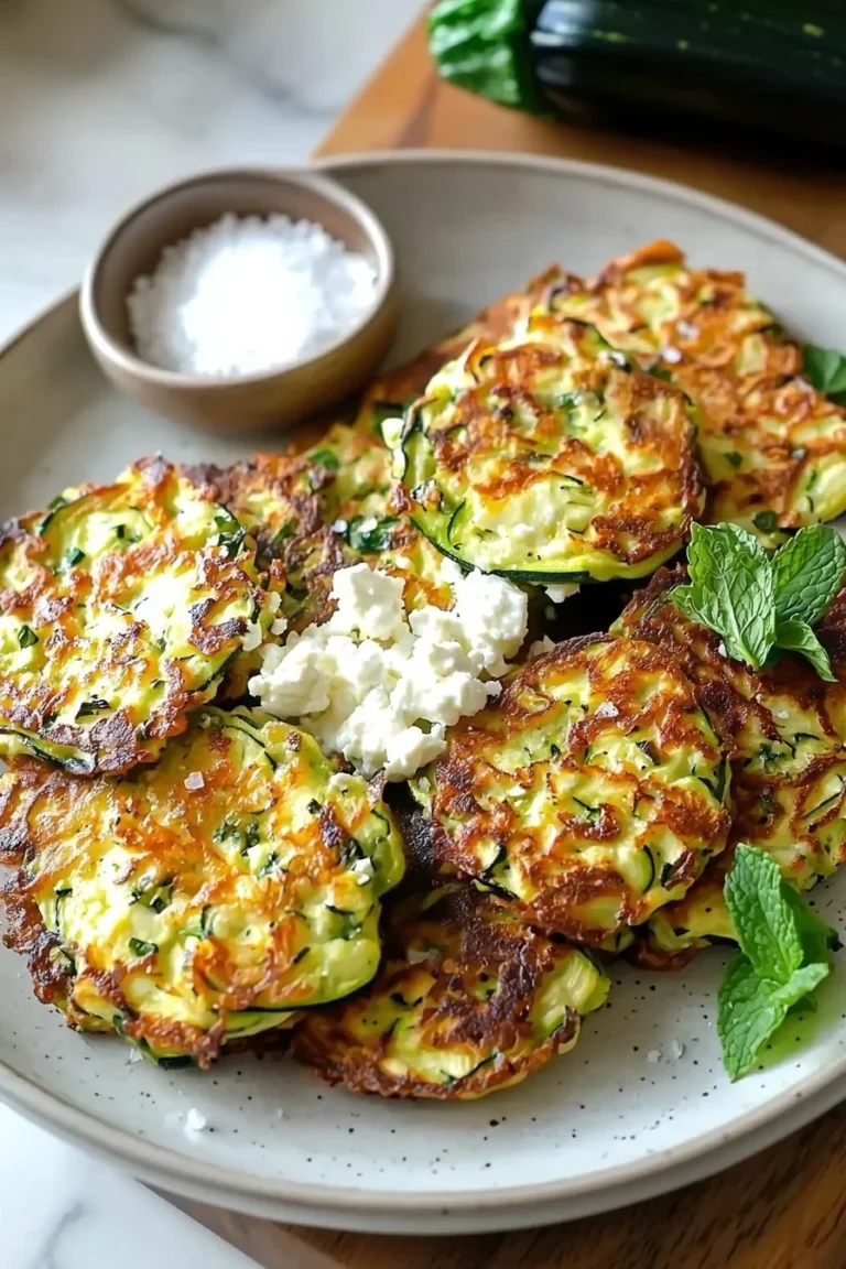 Griechische Zucchini-Puffer, frisch zubereitet und serviert auf einem Teller.