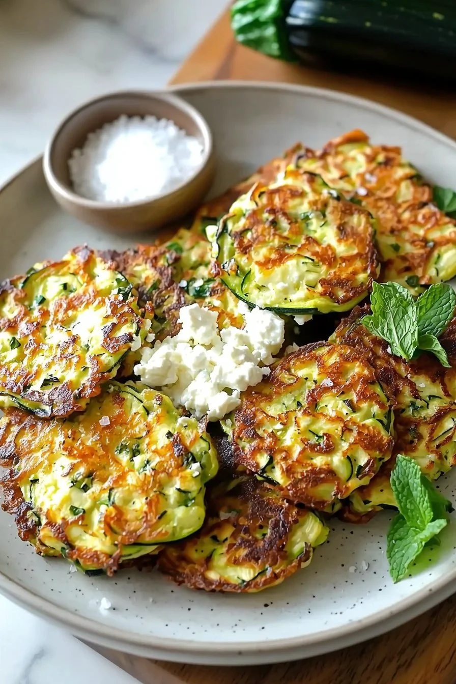 Griechische Zucchini-Puffer, frisch zubereitet und serviert auf einem Teller.