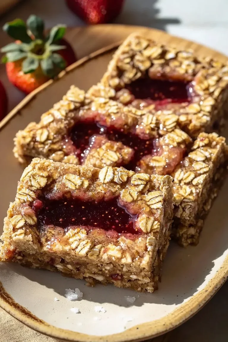 Hausgemachte Erdbeer-Nutrigrain-Riegel auf einem Holzbrett