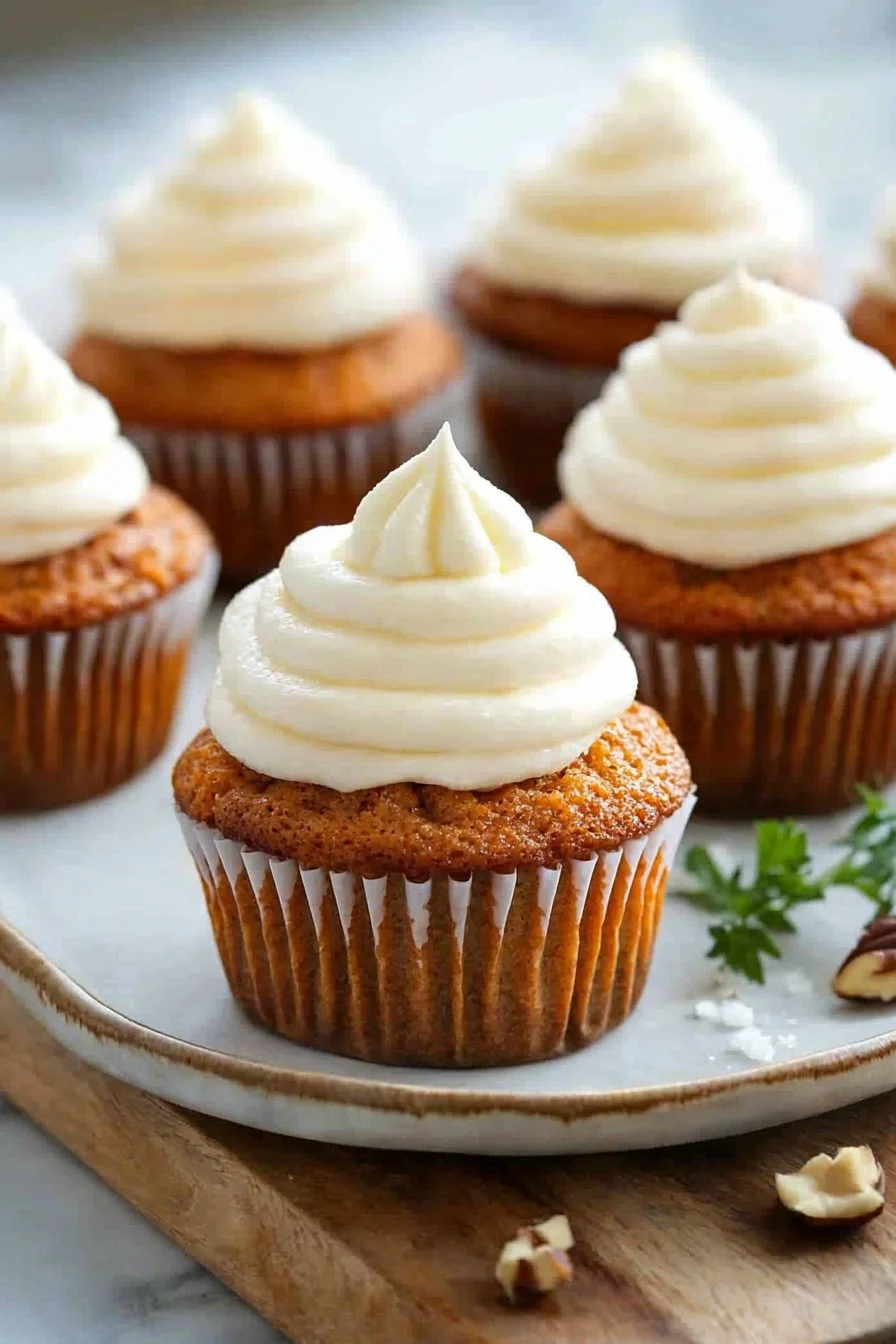 Leckere Karottenkuchen-Cupcakes mit einer cremigen Glasur
