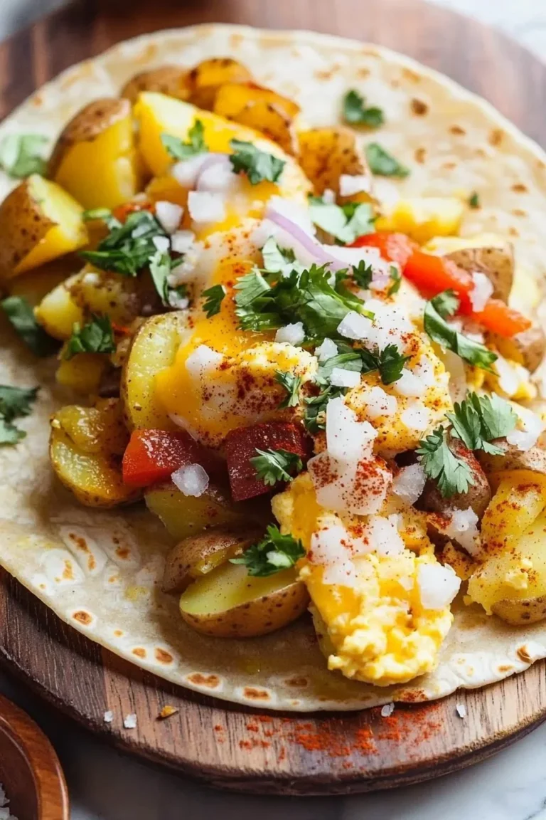 Leckere Kartoffel-Ei-Käse-Frühstückstacos auf einem Teller serviert