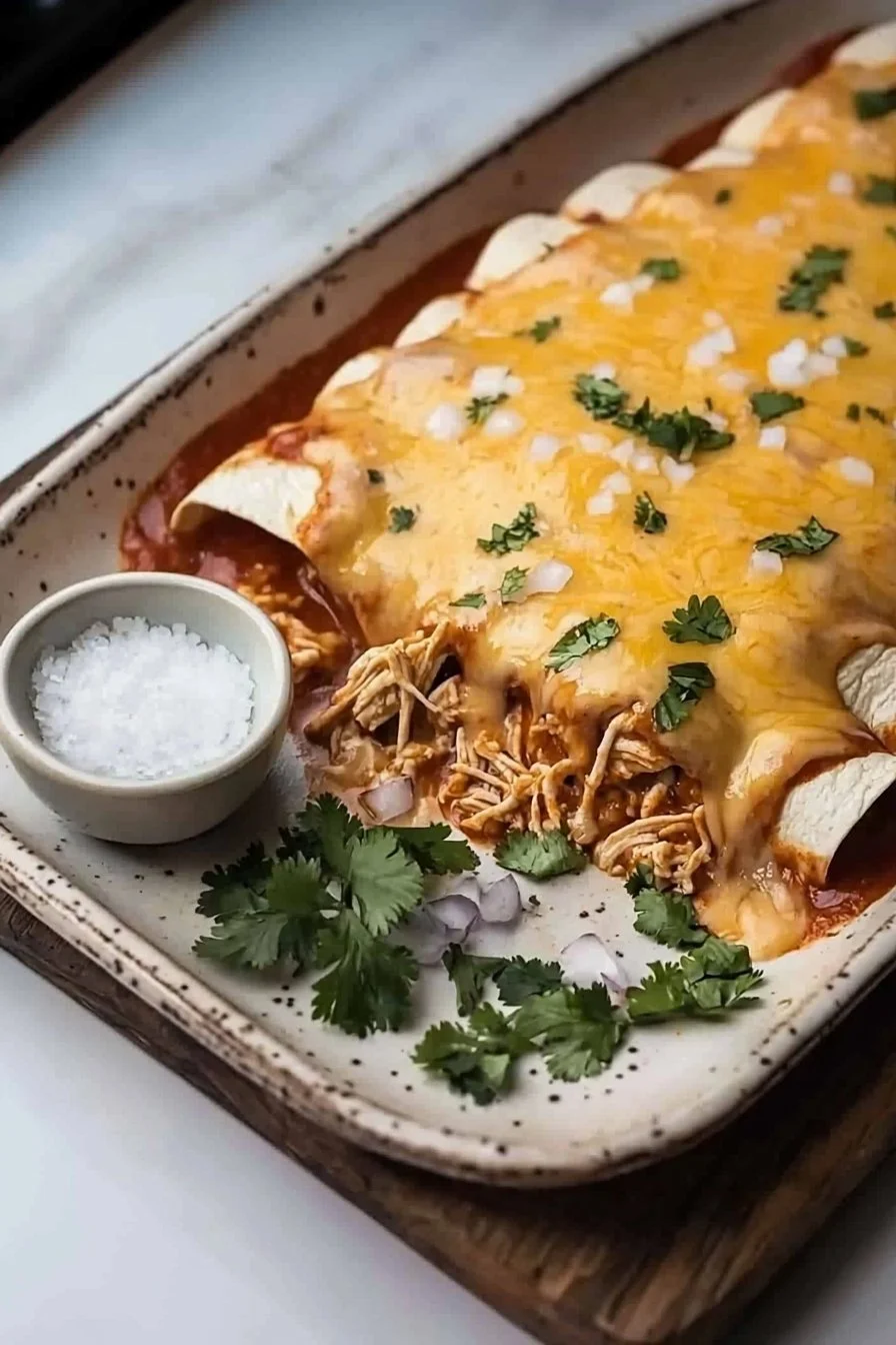 Leckere Käse-Hühnchen-Enchiladas mit Käse überbacken