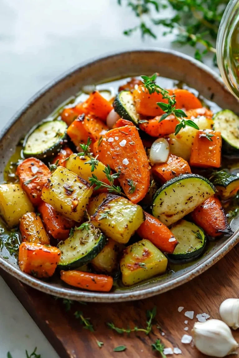 Knoblauch-Kräuter-Ofengemüse frisch aus dem Ofen