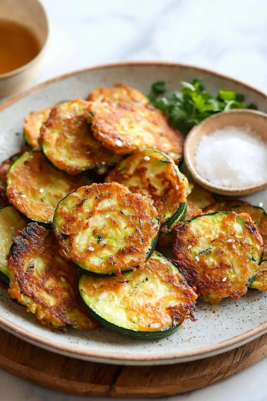Koreanische Zucchini-Puffer auf einem Teller serviert