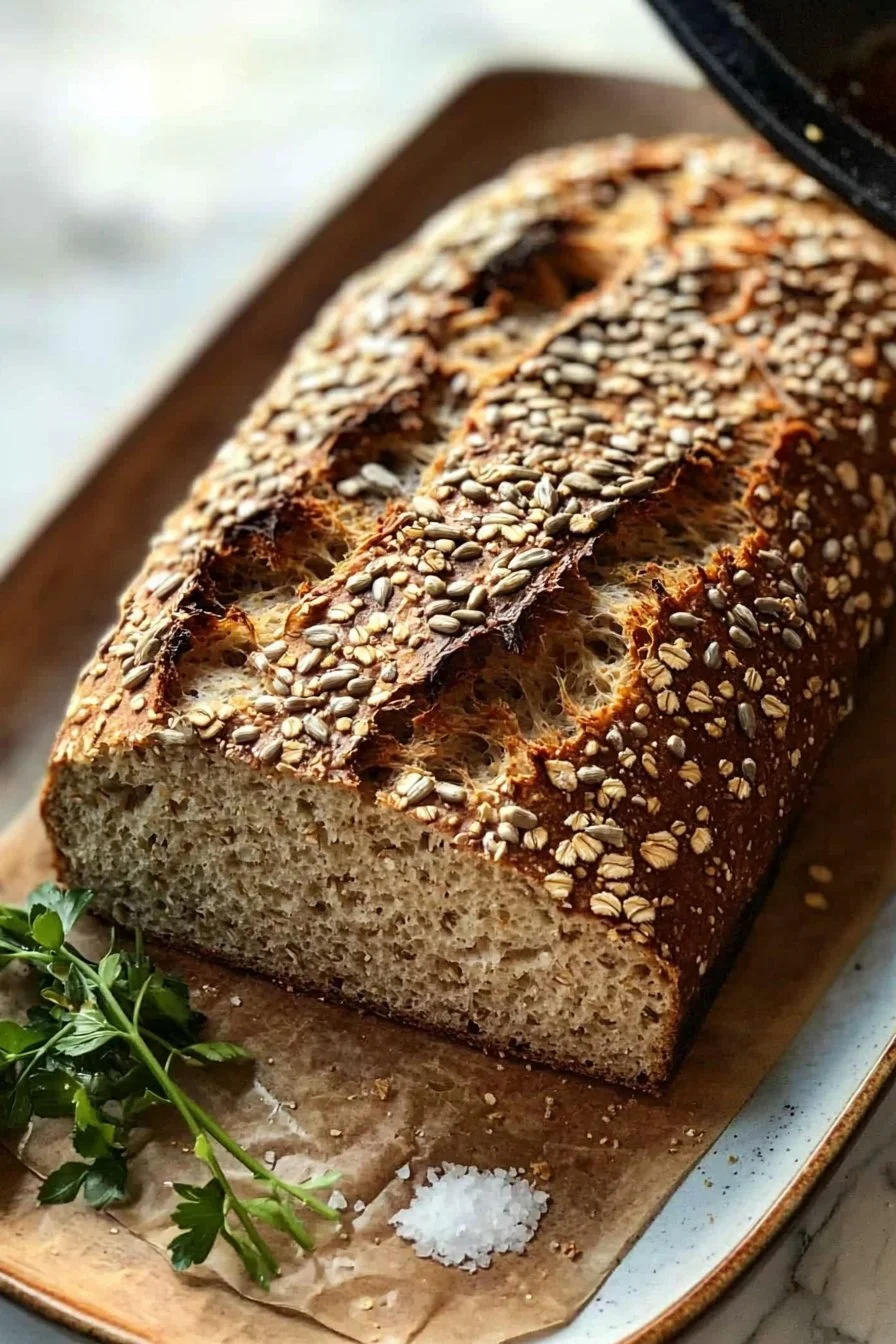 Körner Dinkelbrot frisch gebacken auf einem Holzbrett