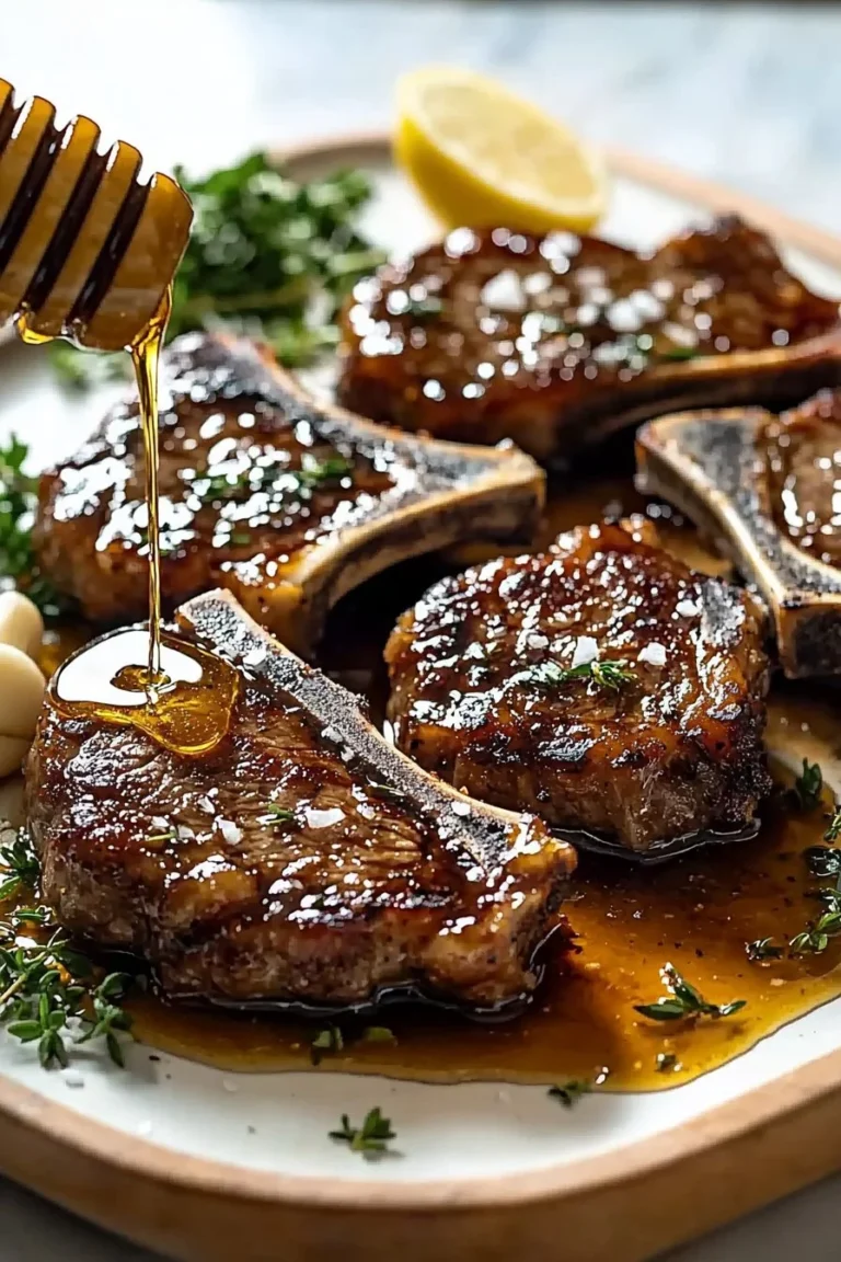 Lammkoteletts mit Honig-Knoblauch-Glasur auf einem Grillrost