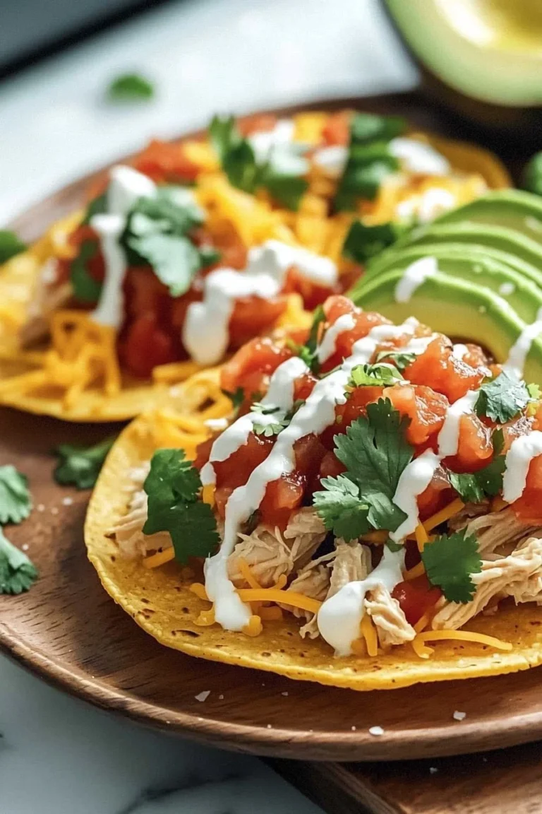 Köstliche Rotisserie-Hähnchen Tostadas mit frischen Zutaten.