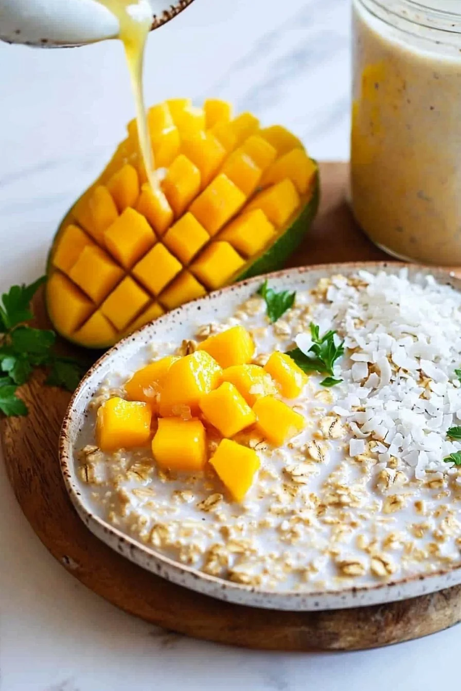 Mango-Kokosnuss-Übernacht-Haferflocken