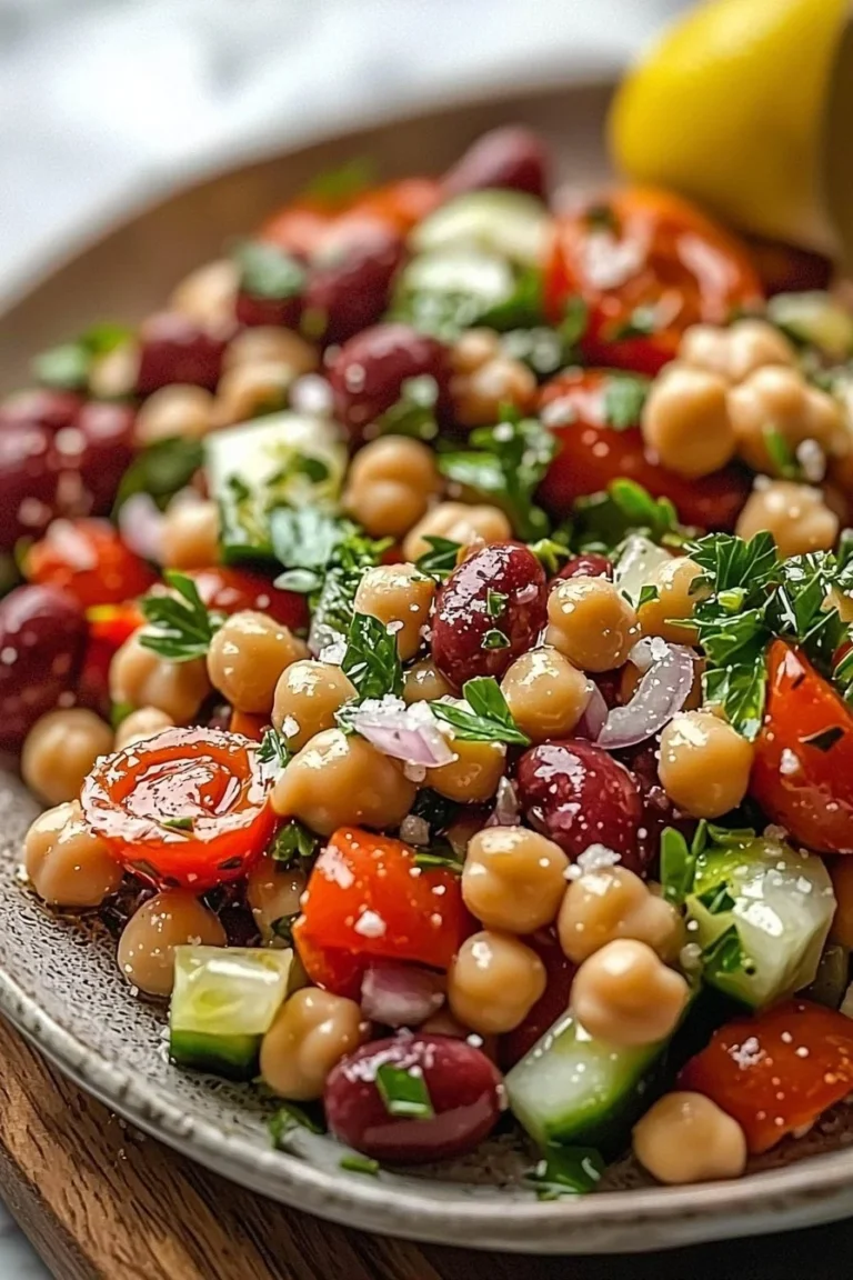 Mediterraner Bohnentomatensalat mit frischen Zutaten und Kräutern