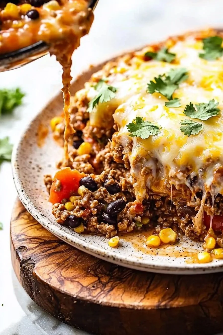 Delicious Mexican Ground Beef Casserole ready to serve.