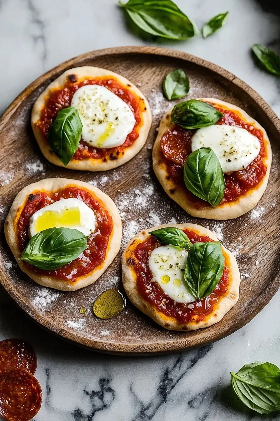 Leckere Mini Pizzetta auf einem Holzbrett serviert