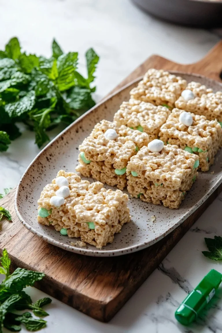 Minz Rice Krispie Leckerbissen auf einem bunten Teller