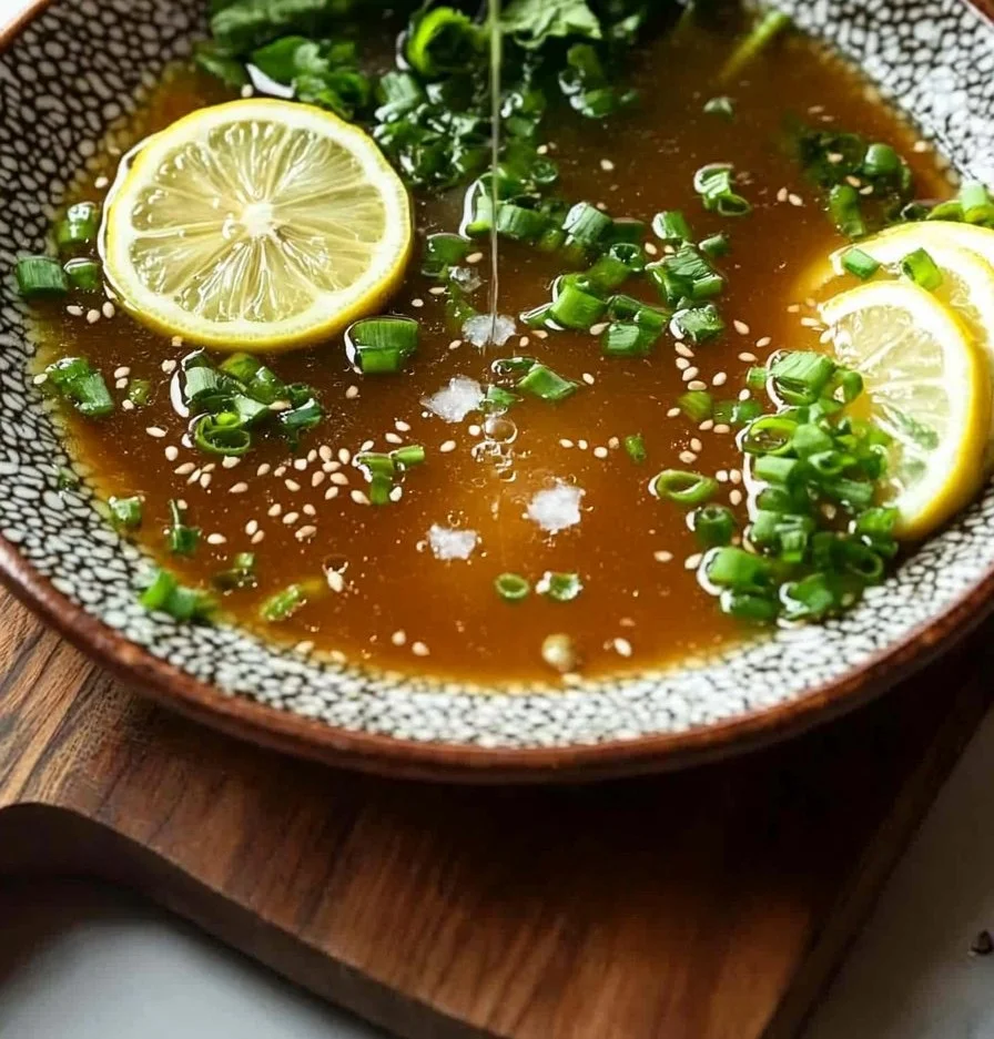 Miso-Ingwer-Zitronen-Detox-Brühe in einer Schüssel