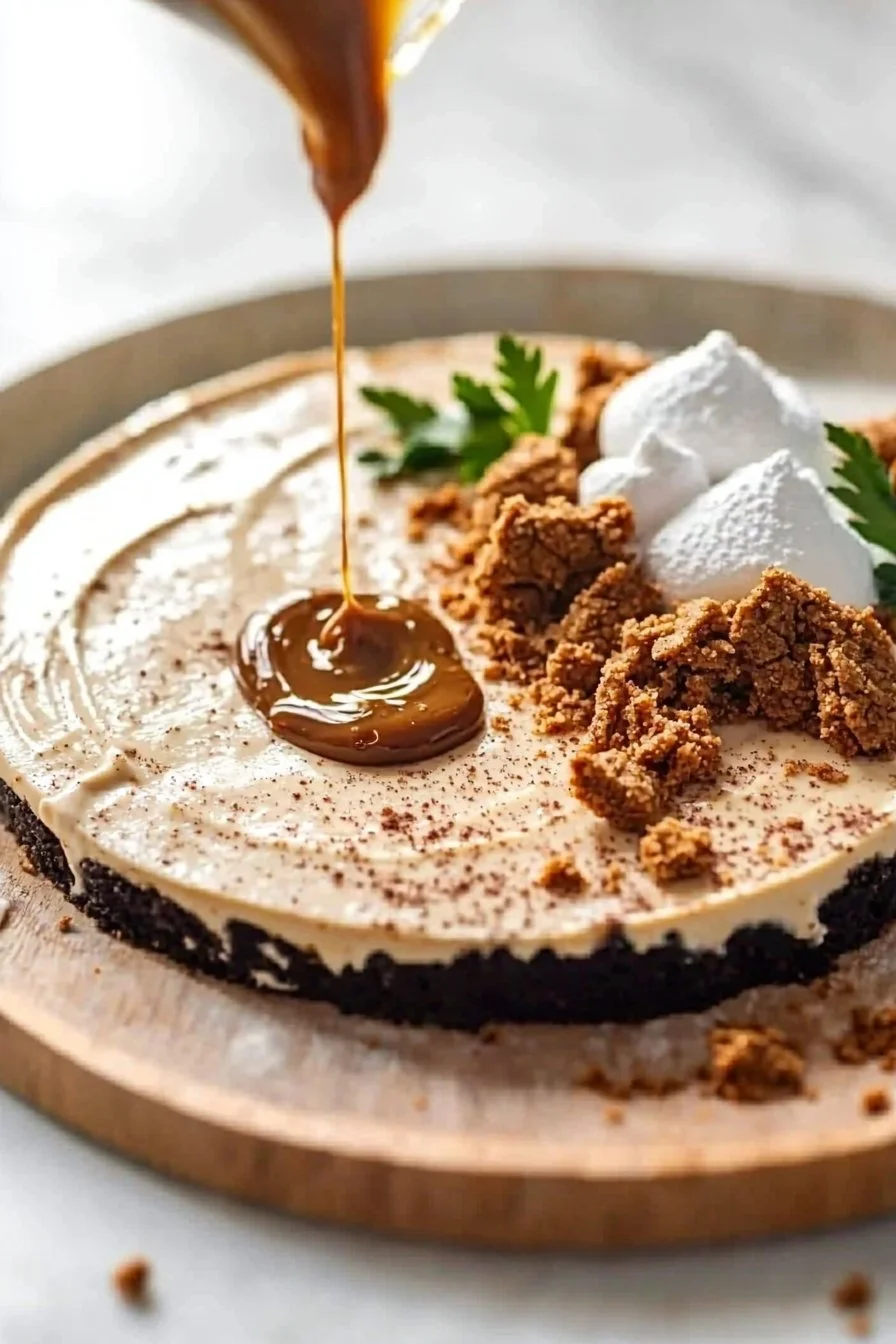 No-Bake Keksbutter-Käsekuchen mit Keksboden und cremiger Käsefüllung