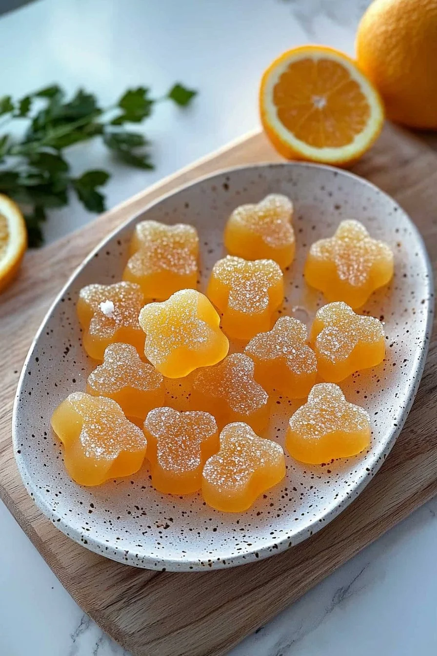 Orangen-Saft-Gummibärchen in einer bunten Verpackung