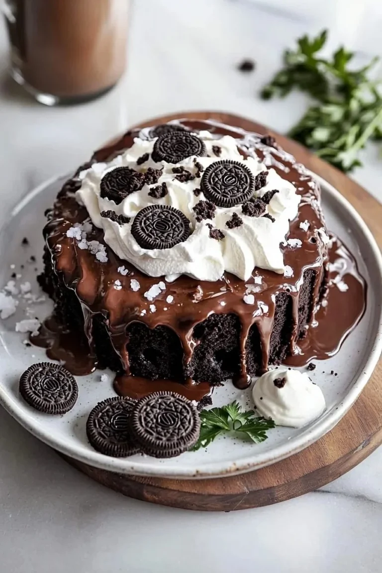 Leckere Oreo Puddingkuchen mit Schokoladenschicht und Puddingfüllung.