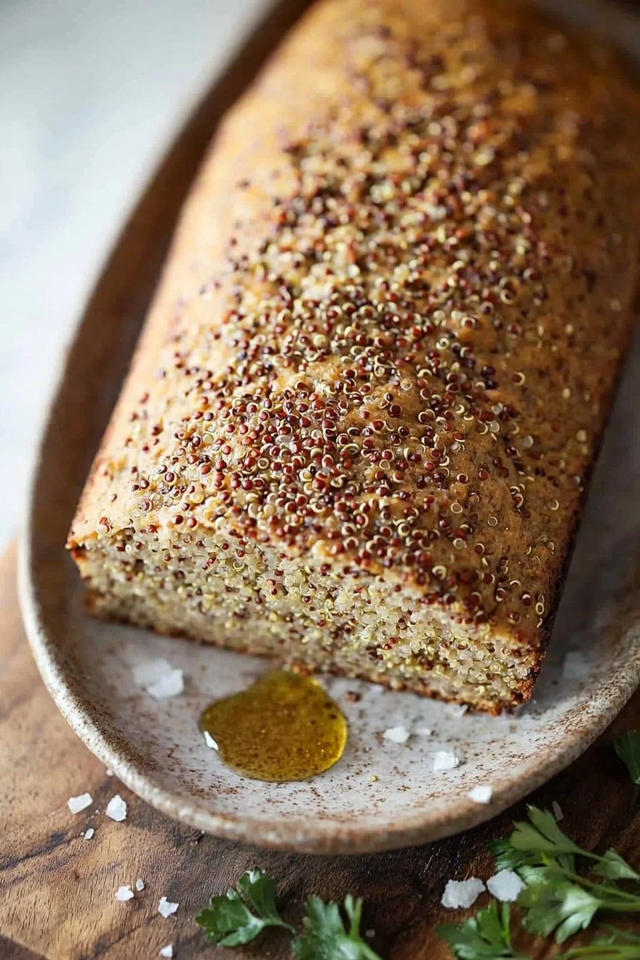 Frisches Quinoa Brot auf einem Holzbrett, gesund und nahrhaft