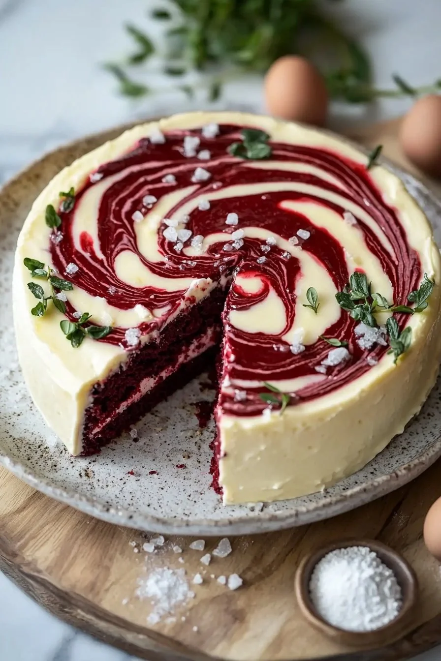Rotvelvet Käsekuchen Wirbelkuchen in appetitlicher Präsentation