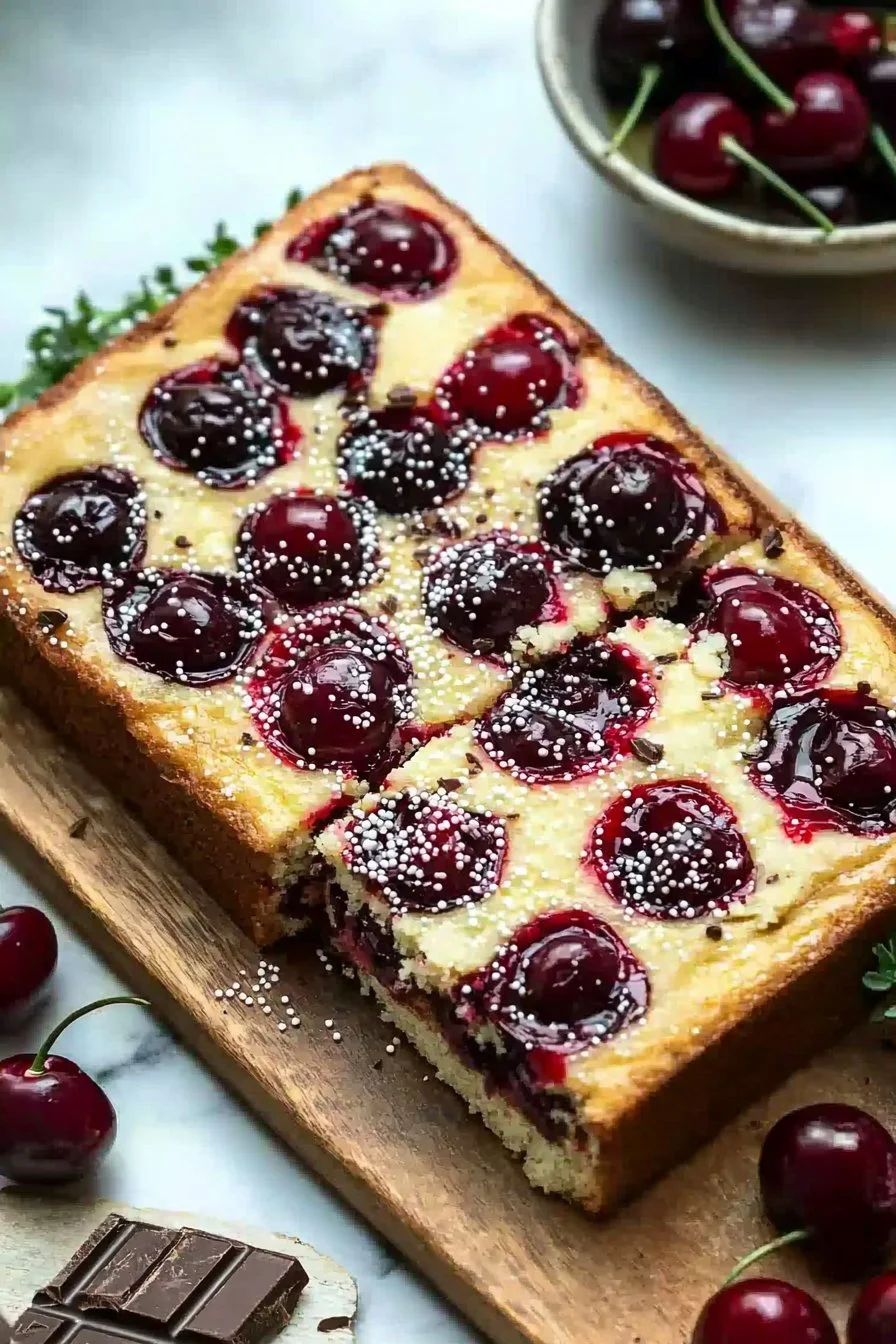 Saftiger Deutscher Kuchen mit Kirschen und Schokostreuseln
