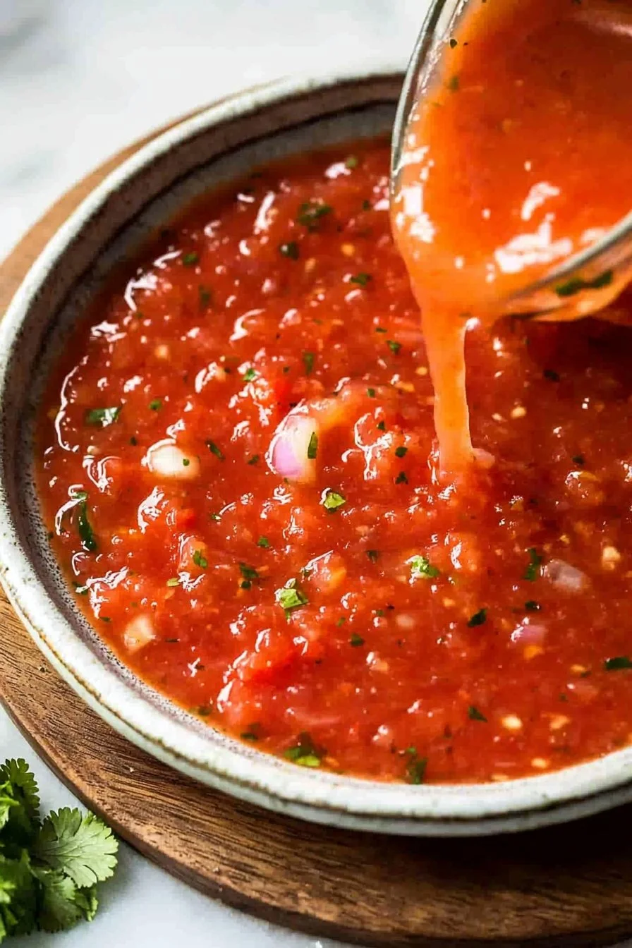 Hausgemachte Salsa Roja in einer Schüssel mit frischen Zutaten
