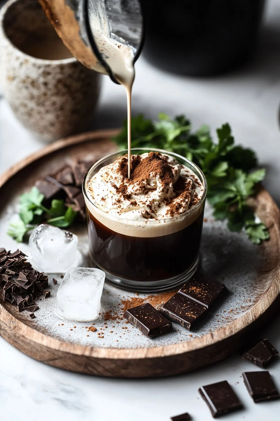 Schaumiger Kaffee-Creme-Mocktail mit einer cremigen Schicht oben.