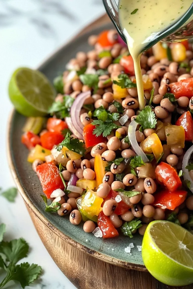 Schwarze Augen Erbsen Salat mit frischem Gemüse und Dressing