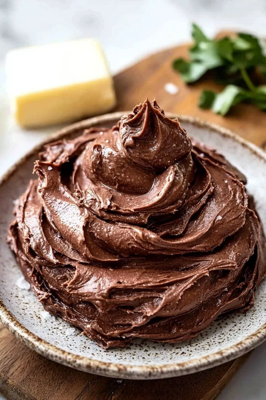 Delicious sugar-free keto chocolate frosting on a cake