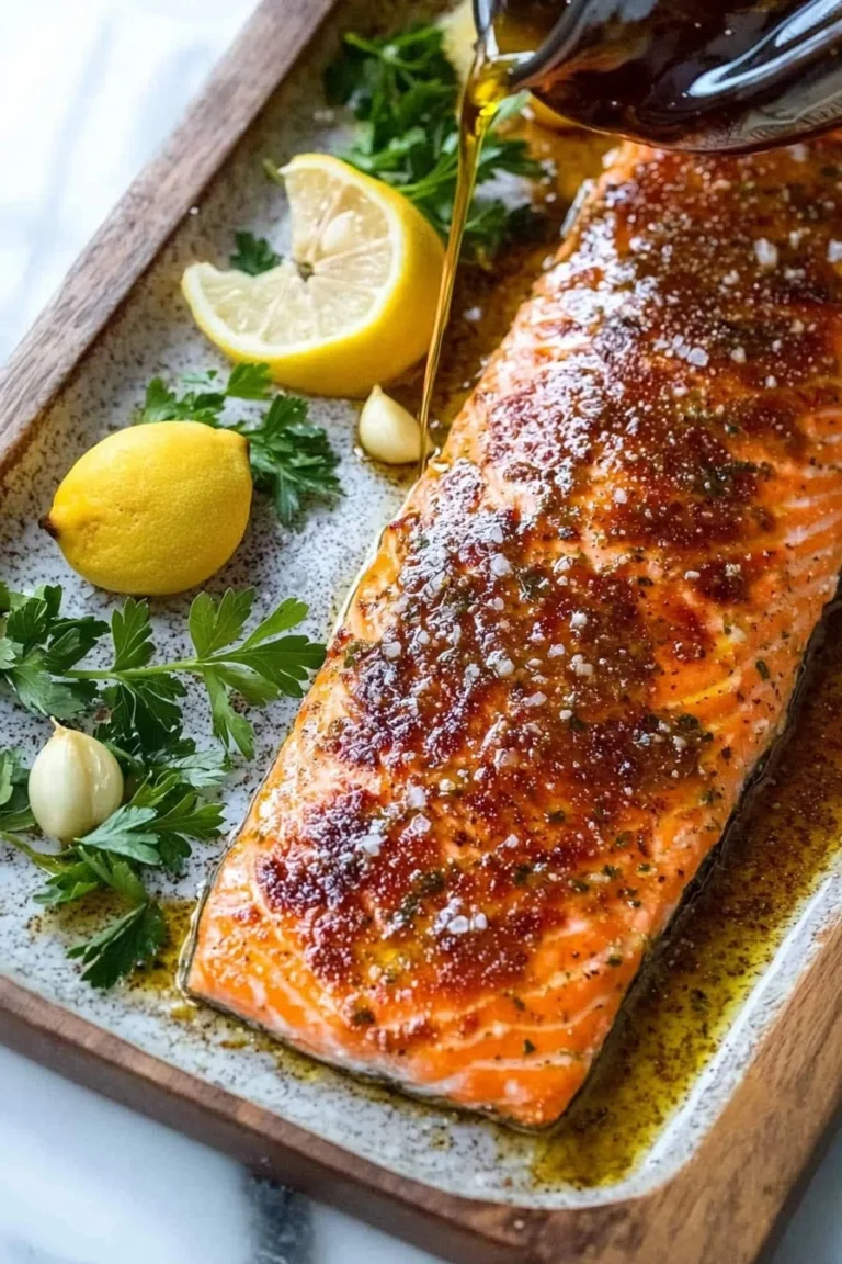 Leckerer gebackener Lachs mit 5 Zutaten auf einem Teller