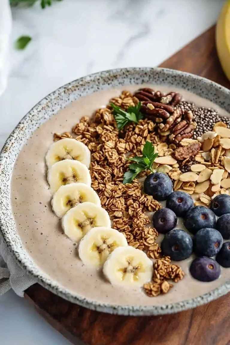 Leckere Vanille-Banane-Smoothie-Schüssel mit frischen Zutaten