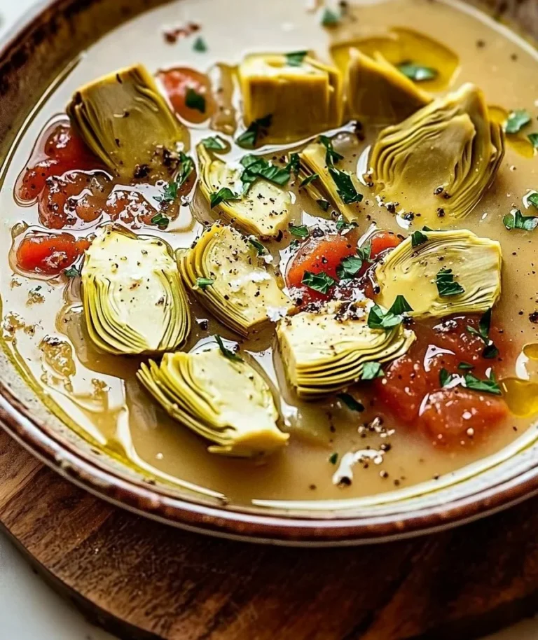 Würzige toskanische Artischockensuppe im Teller serviert