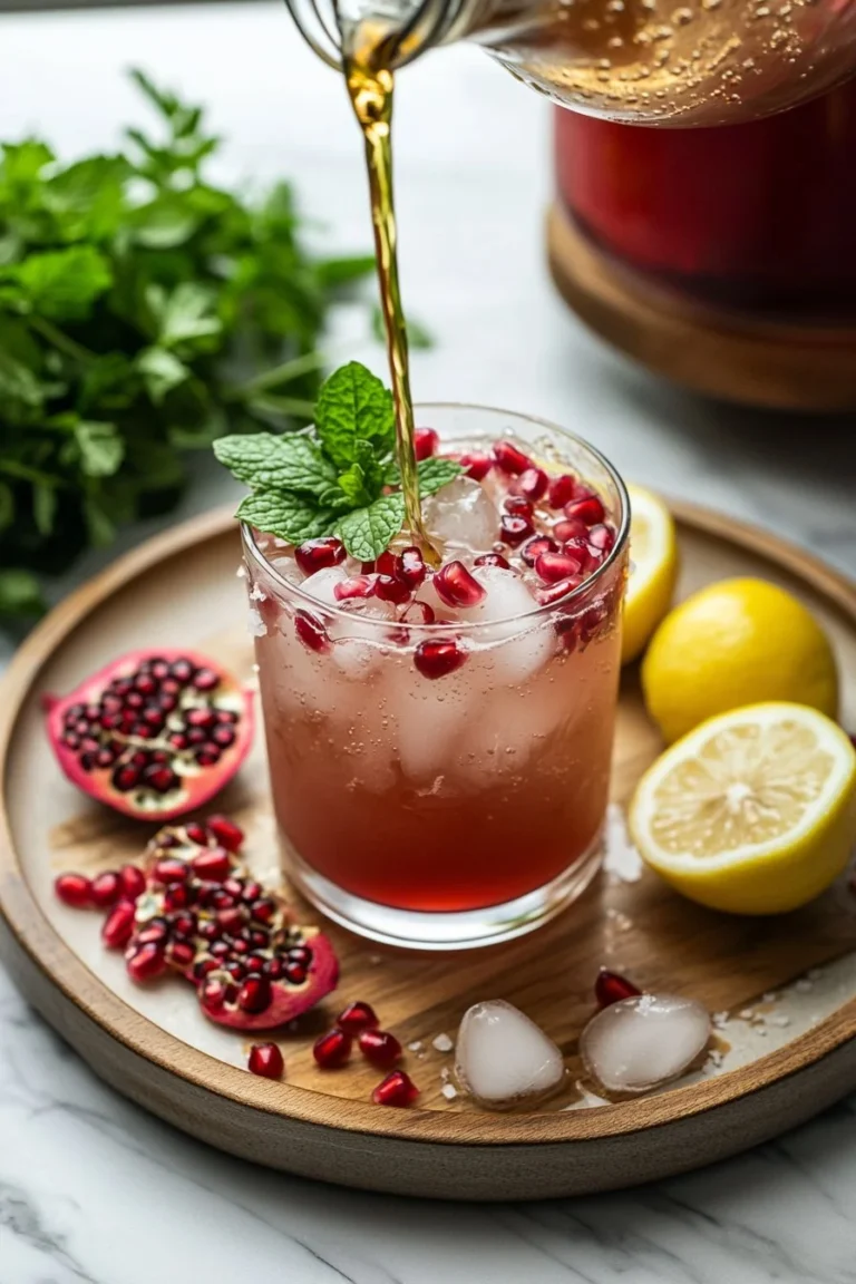 Würziger Granatapfel-Ingwer-Mocktail in einem Glas mit frischen Zutaten