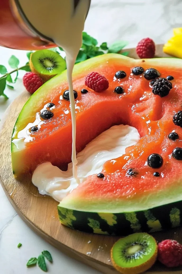 Bunter Wassermelonen-Kuchen mit frischen Früchten und buntem Dekor