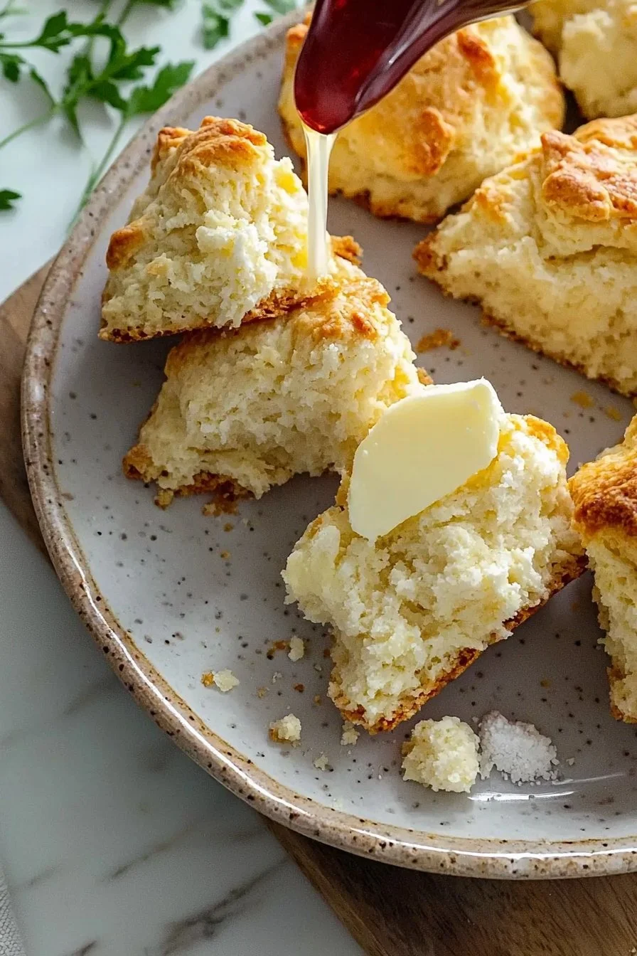 Frische Buttermilch-Scones auf einem Teller angerichtet.