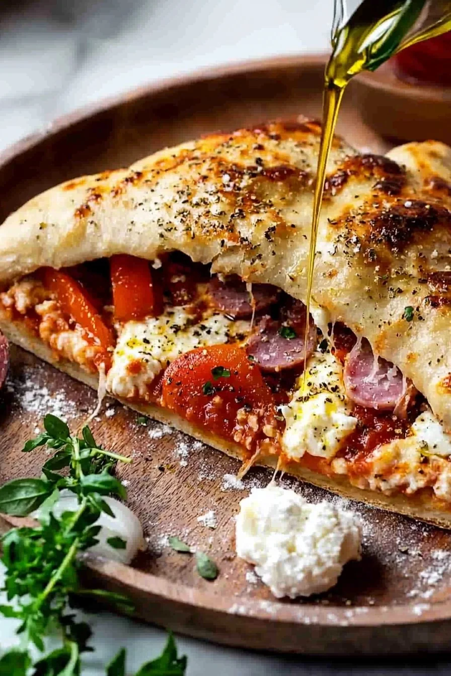Leckere selbstgemachte Calzone Pizza mit frischen Zutaten