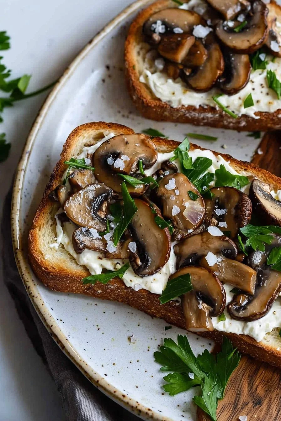 Cremige Champignon-Toast mit frischen Kräutern und knusprigem Brot