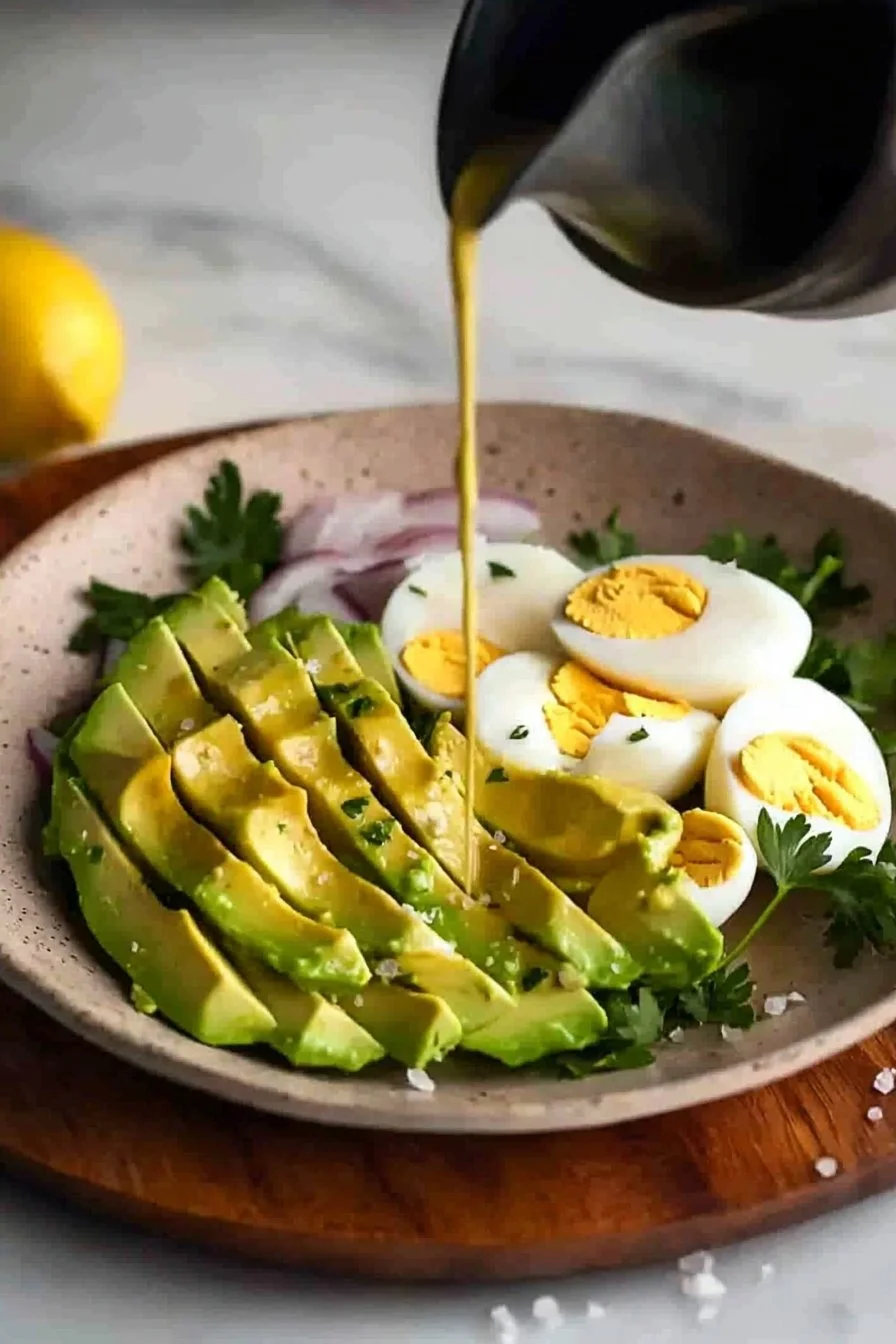 Köstlicher Avocado-Ei-Salat auf einem Teller angerichtet