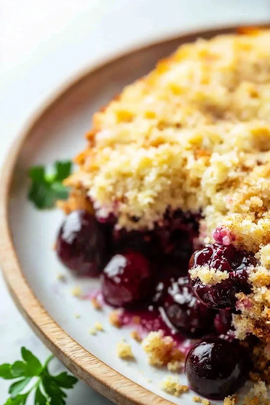 Saftiger Deutscher Kirschstreuselkuchen mit Streuseln auf Oberseite