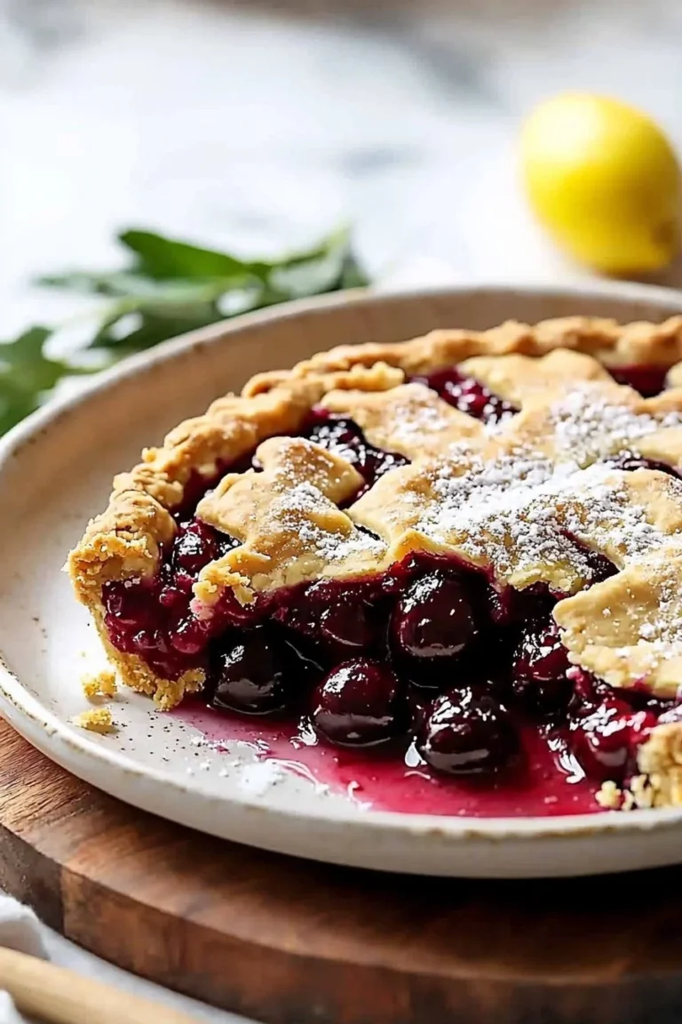 Die beste Sauerkirsch-Pie auf einem rustikalen Tisch serviert
