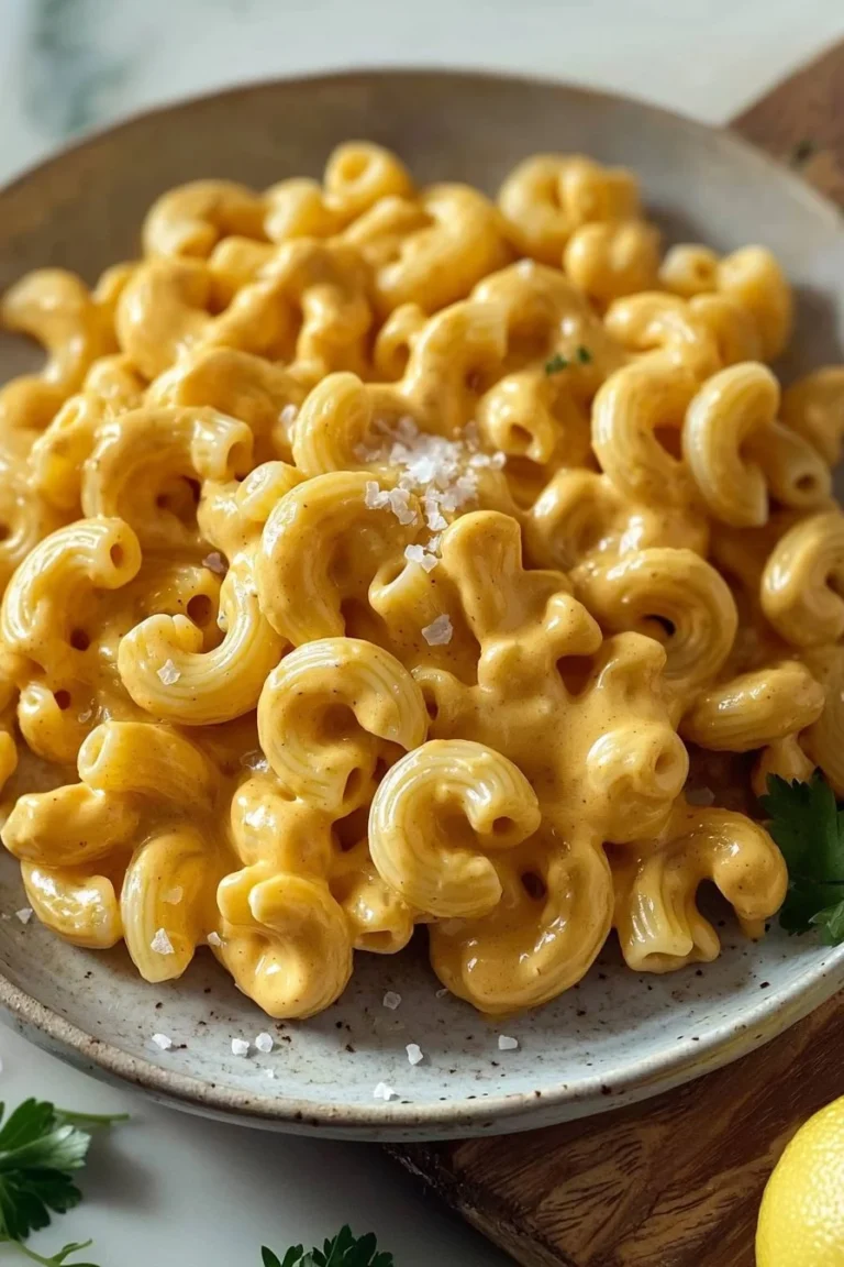 Schüssel mit köstlicher veganer Mac and Cheese, optimal für pflanzliche Ernährung.
